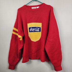Vintage 80s Coca-Cola Long Sleeve Knitted Acrylic Wool Blend Varsity Sweater XL